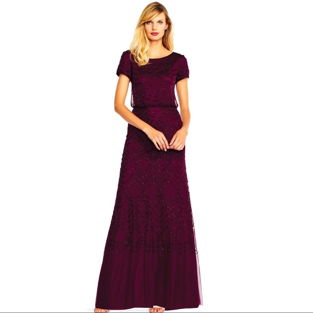 Adrianna Papell Beaded Blouson Gown NWT